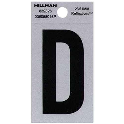 Black and silver reflective Mylar letter D sticker, 2 inches square cut for tools and home improvement use