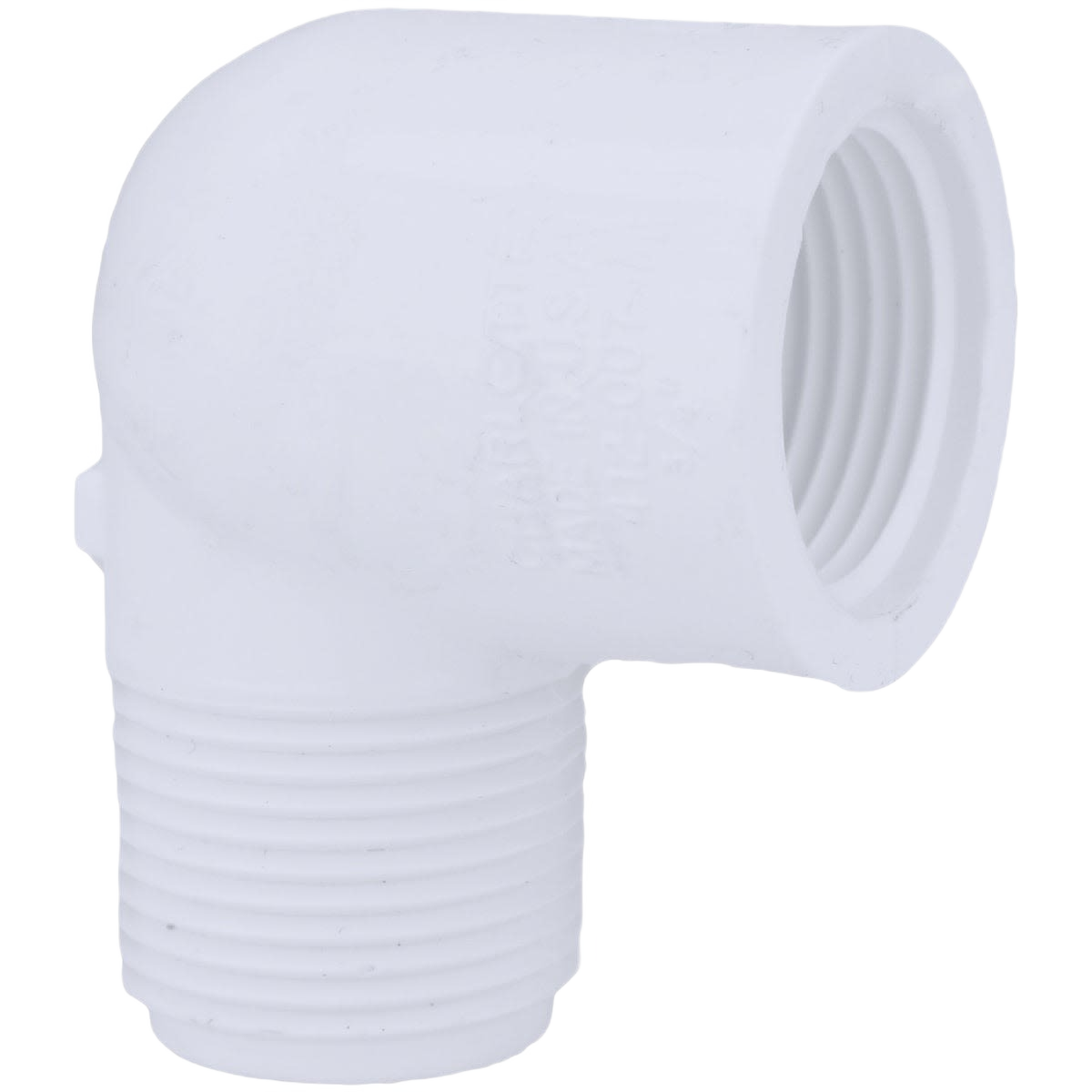 White plastic 90-degree street elbow fitting with male and female pipe threads from plumbing and pipes collection under $50