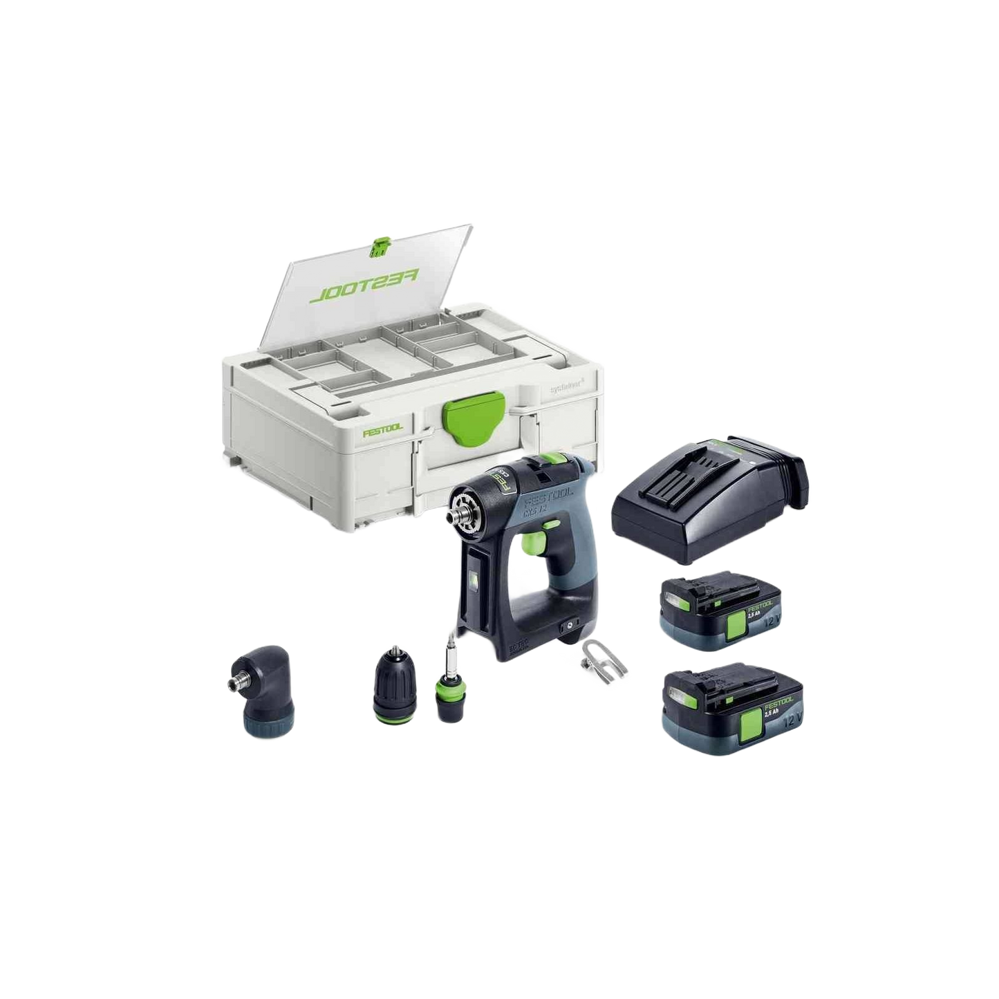 Compact cordless drill set with multiple attachments, batteries, charger, and storage case for tools and home improvement tasks