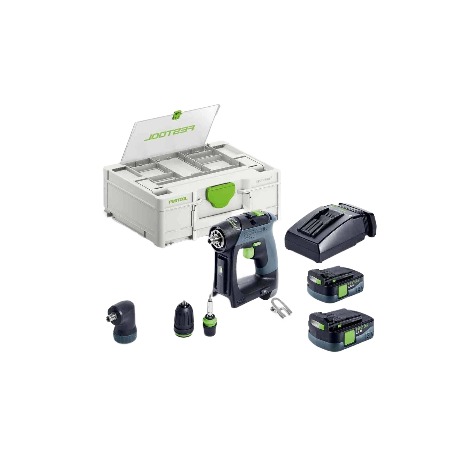 Compact cordless drill set with multiple attachments, batteries, charger, and storage case for tools and home improvement tasks