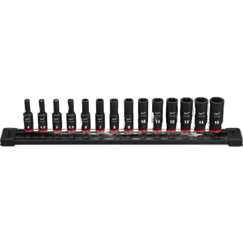 Metric deep impact sockets with 6-point design on black holder for hand tools and home improvement collections under $100