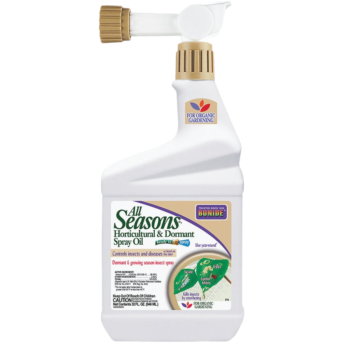 White horticultural oil spray bottle with hose attachment for lawn care and garden pest control under fifty dollars