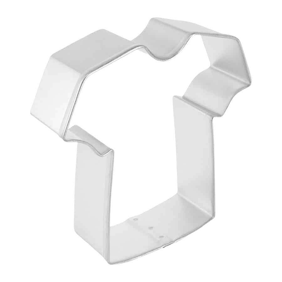 Metal shirt-shaped cookie cutter measuring 3.5 inches for baking and craft projects in home improvement settings