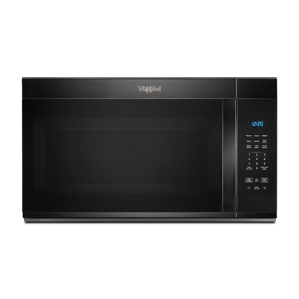 Black 30-inch over-the-range microwave with digital control panel, part of microwaves and kitchen appliances collections