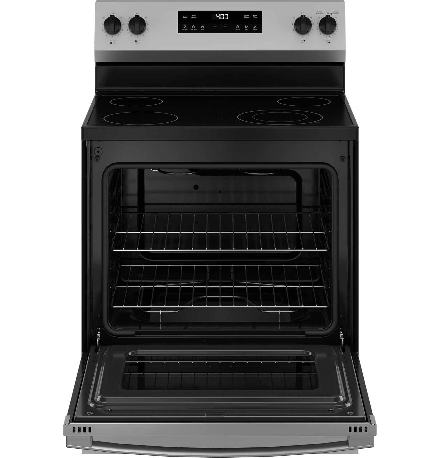 Stainless steel free-standing electric range with four coil burners and open oven from Ranges and Kitchen & Kitchenware collections