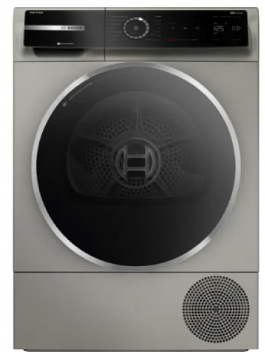 Pearl steel front-load heat pump dryer with digital control panel from Bosch Dryers and Appliances collections