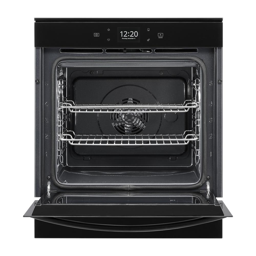 Open black 24 inch convection oven with digital display and dual removable wire racks for kitchen appliances collection