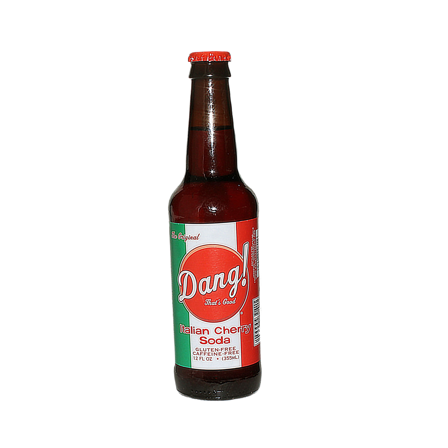 Bottle of Dang! Italian Cherry Soda in 12 oz size with gluten and caffeine free formula from Drinks collection