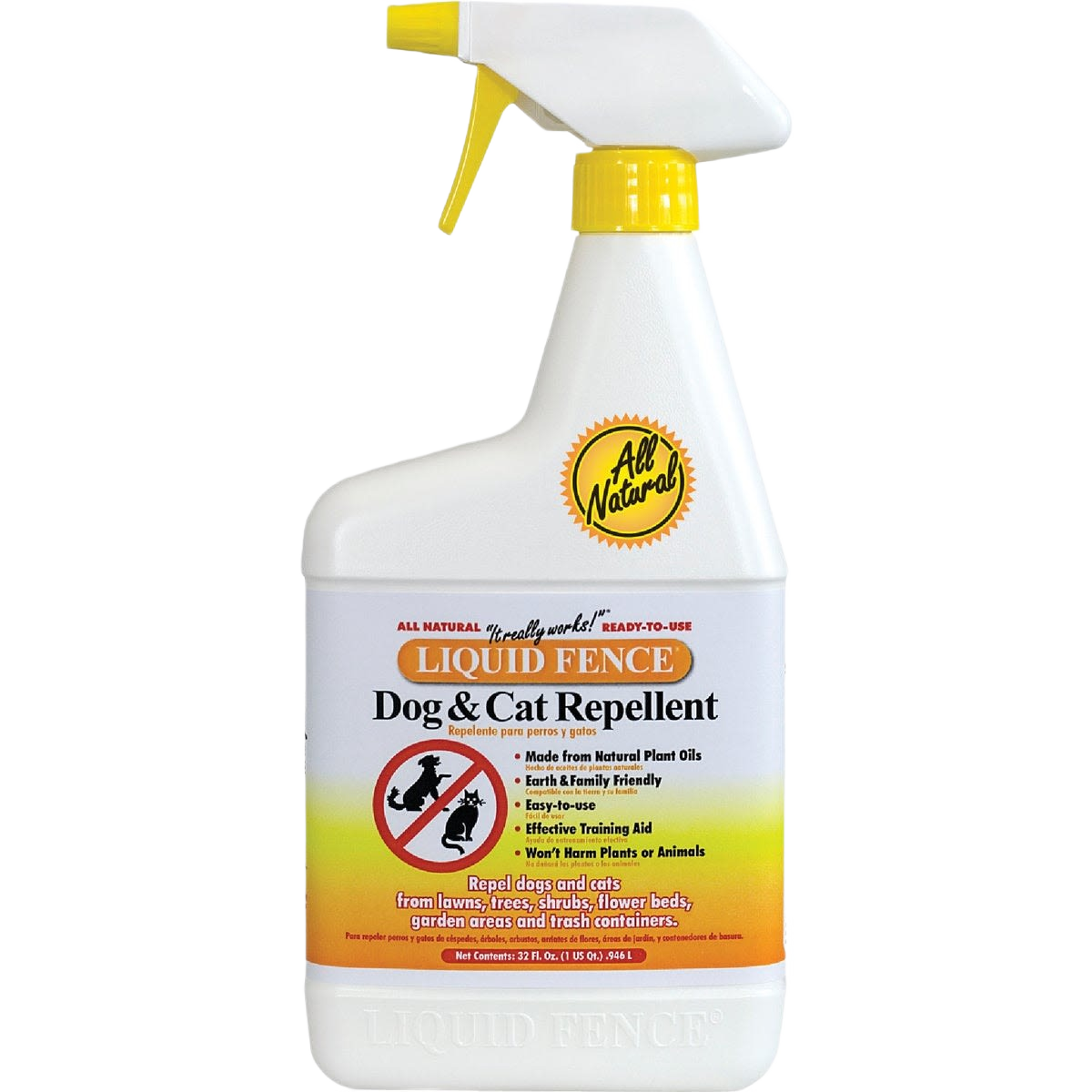 Bottle of natural dog and cat repellent spray for lawn and garden pest control in insect and pest collections