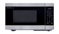 Compact stainless steel countertop microwave with digital control panel and preset cooking options for efficient kitchen use and home appliances.