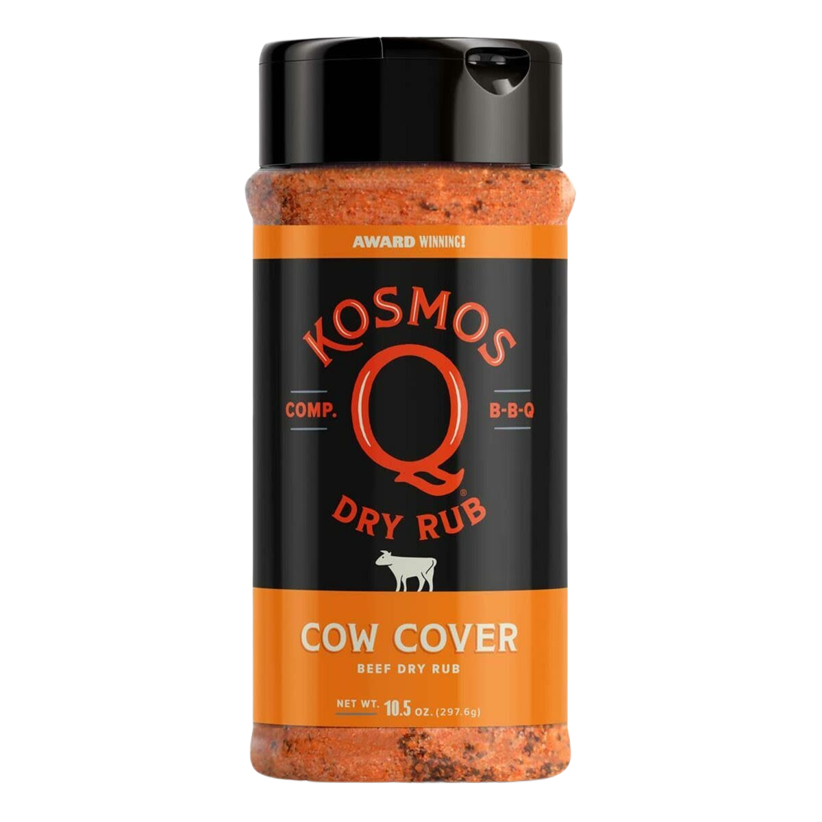 Kosmos Q Cow Cover spicy beef dry rub in 10.5 oz container for grilling and outdoor cooking enthusiasts