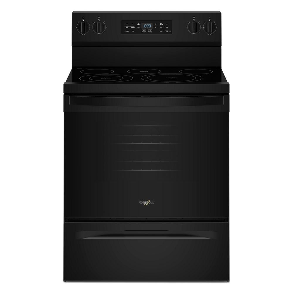 Black 30-inch electric range with smooth cooktop and digital control panel in appliances and kitchenware collection