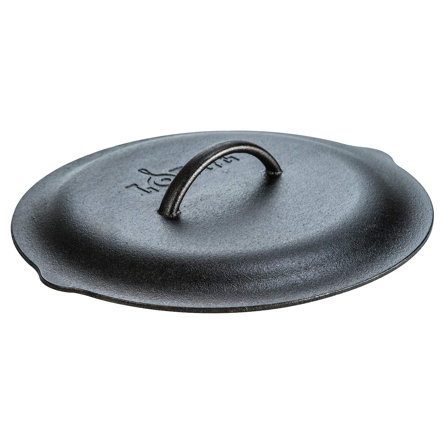 Black cast iron skillet lid with curved handle and self-basting design in Kitchenware and Lodge Cast Iron collections under $50