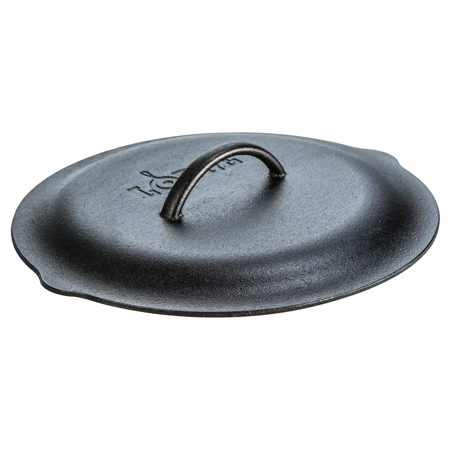 Black cast iron skillet lid with curved handle and self-basting design in Kitchenware and Lodge Cast Iron collections under $50