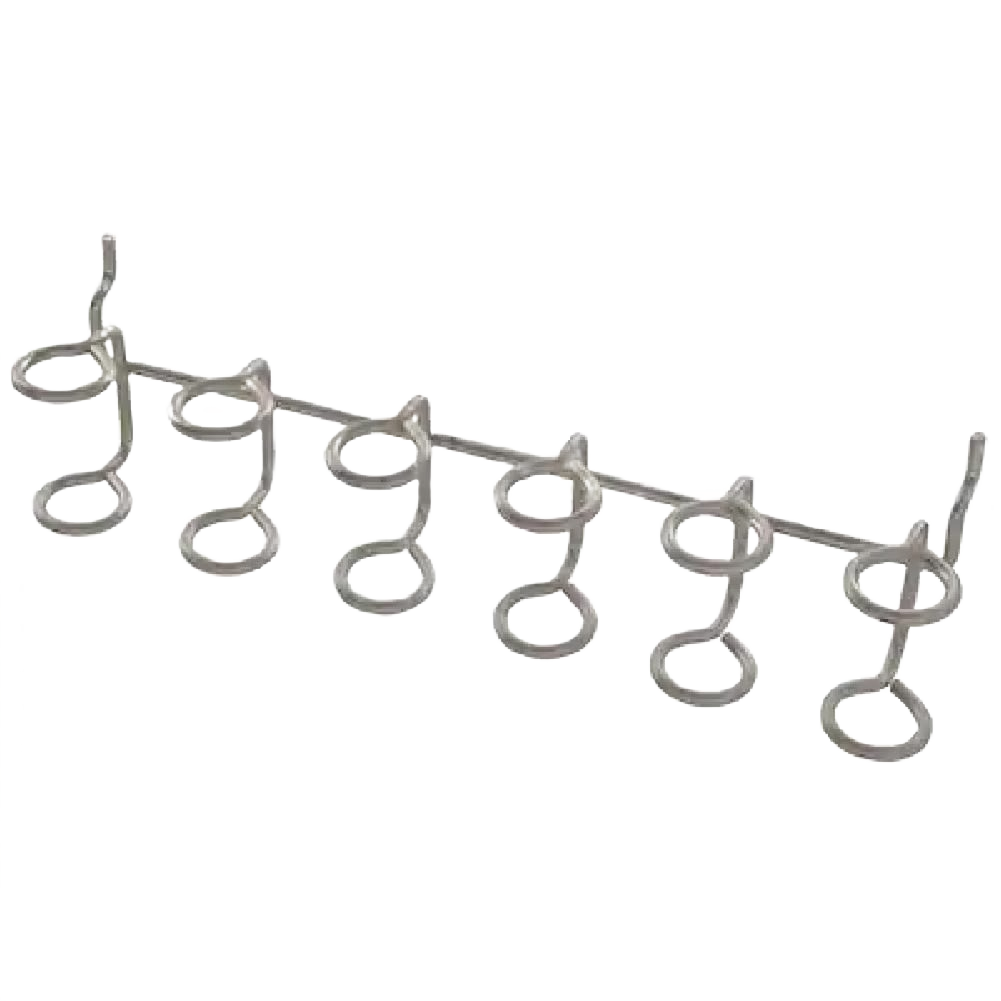Metal peg multi tool holder with six circular hooks for organizing tools and accessories in storage and hardware.