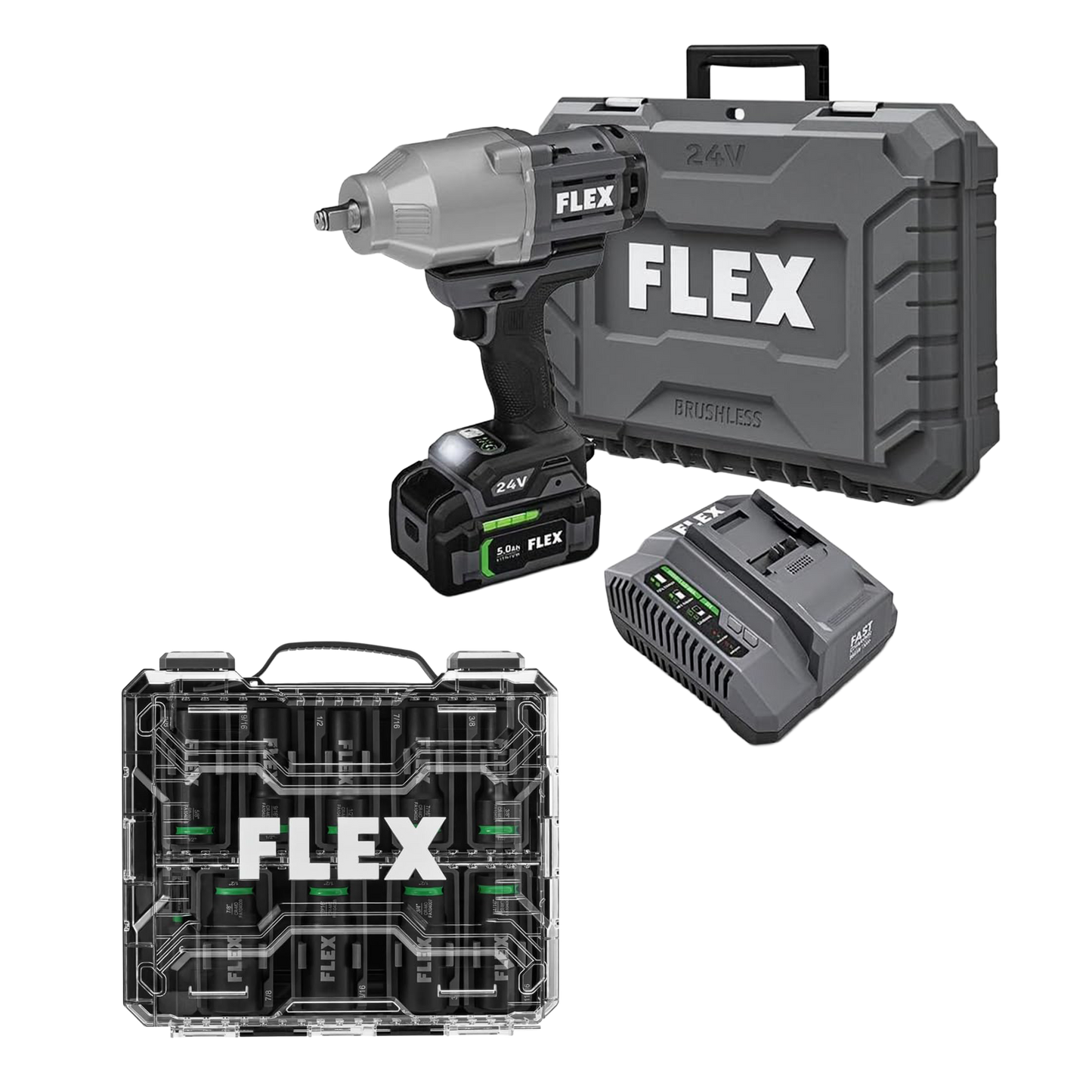 FLEX 1/2" High Torque Impact Wrench Kit + 10-Pc. Thin-Wall Socket Set