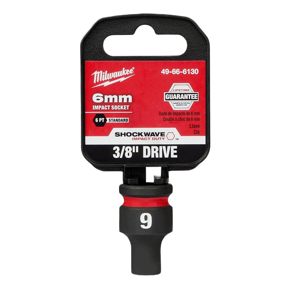 6 mm 6 point impact socket with 3/8" drive in red and black for hand tools and home improvement collections
