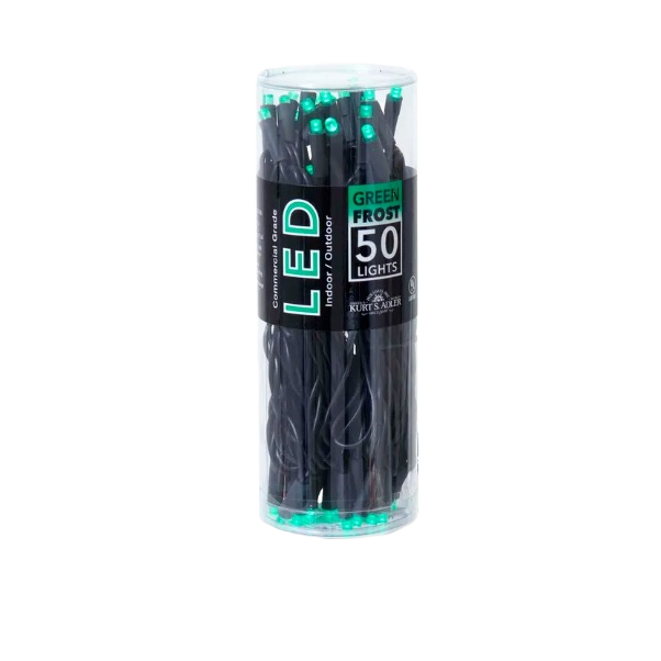 Kurt S. Adler UL Green Frost LED Black Wire Light Set, 50 Lights