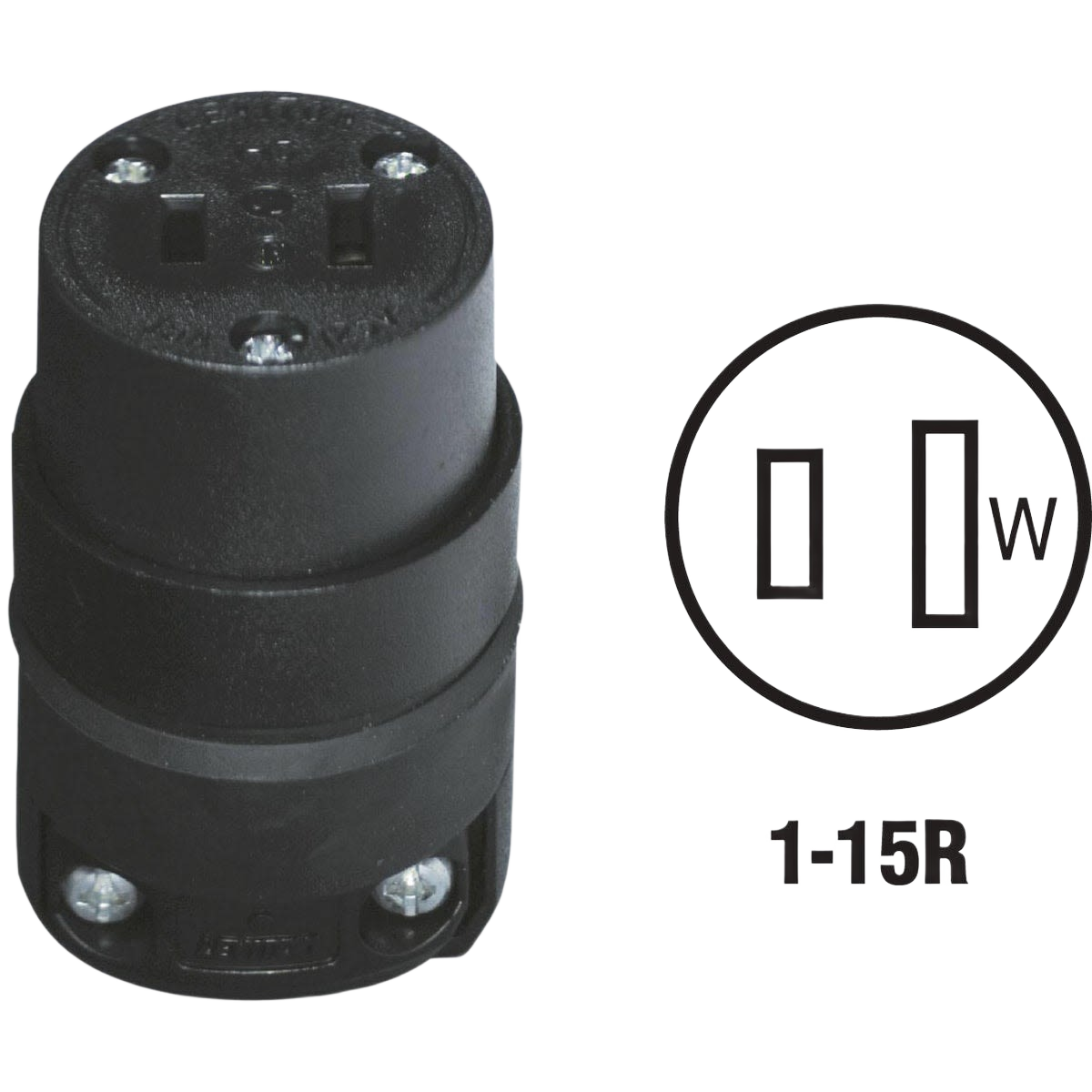 Black durable cord connector with two wires and two poles for electrical wiring in home improvement tools collection