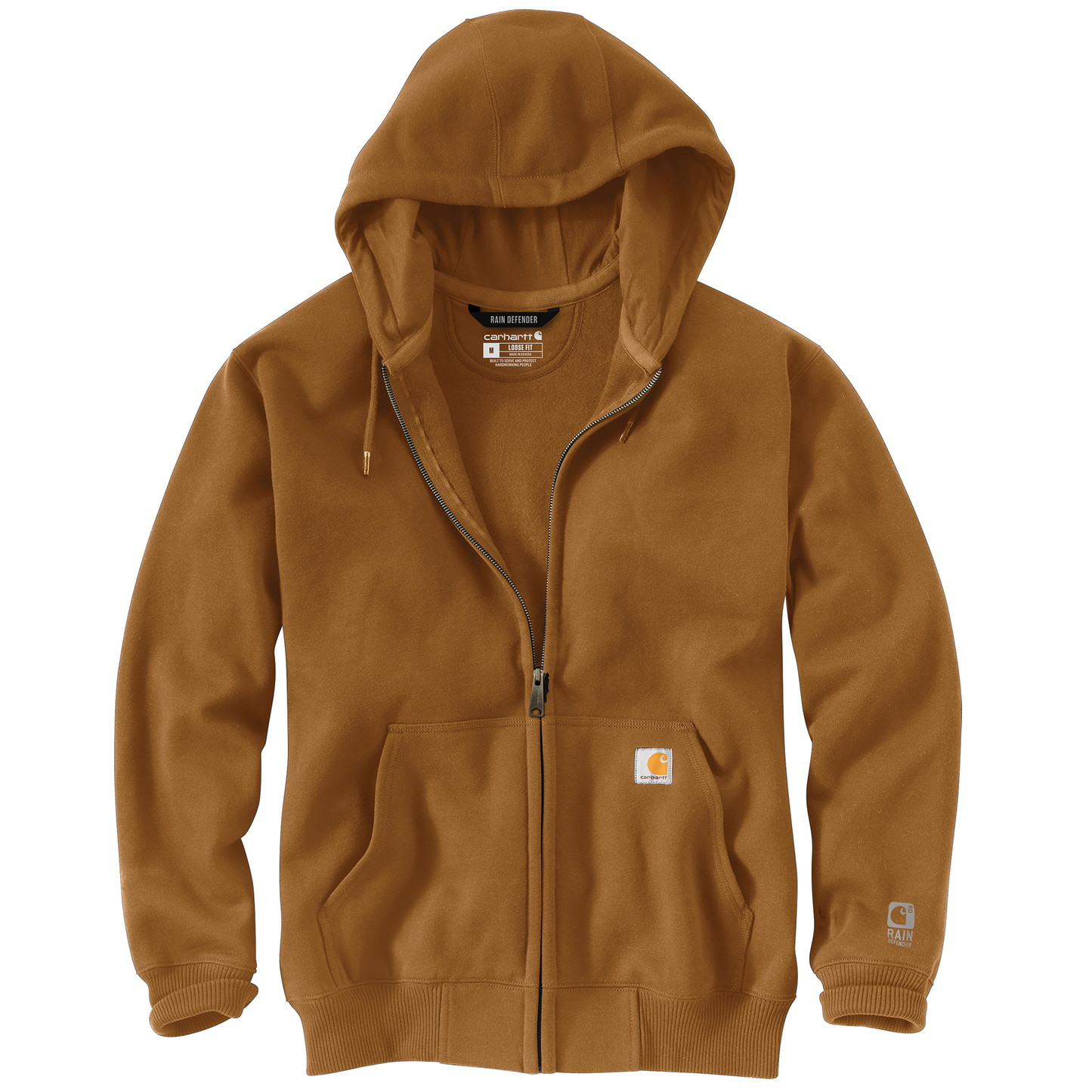 Men’s loose fit heavyweight full-zip hooded sweatshirt with front pockets in brown from Carhartt clothing collection