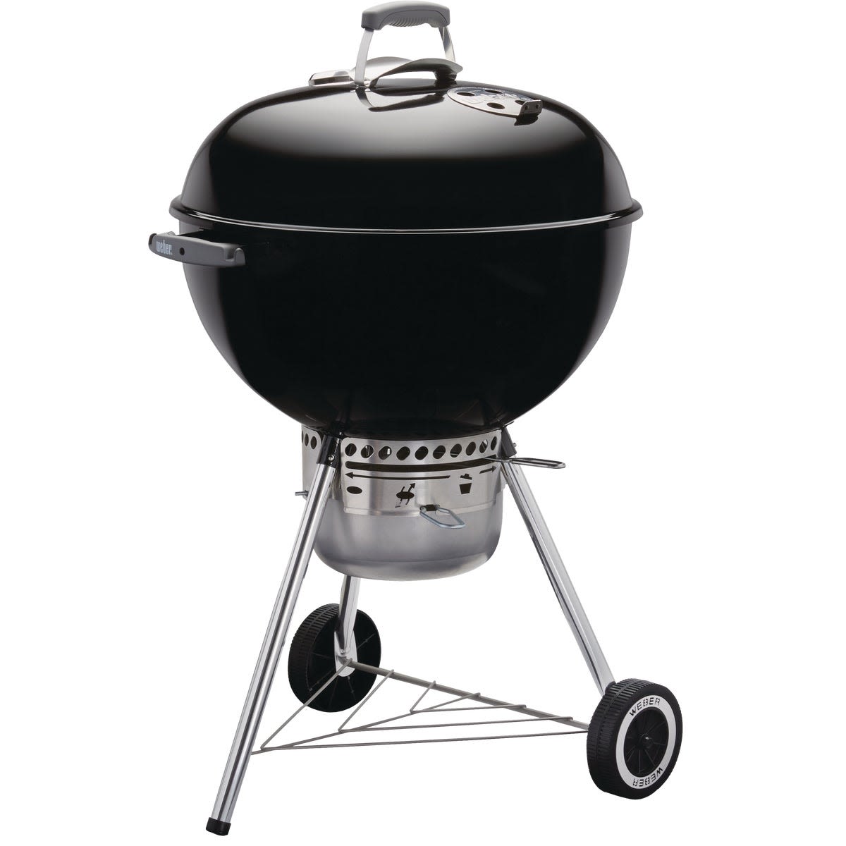 Classic black kettle charcoal grill with lid, vent, and wheels for outdoor cooking and grilling in lawn and garden collection