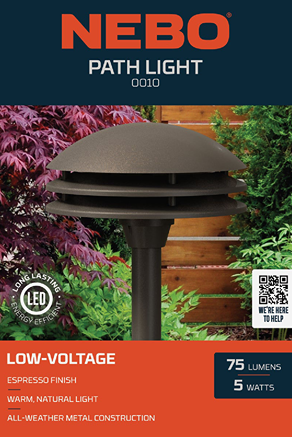 Espresso finish all-weather LED path light with low voltage, warm light, and durable metal for outdoor lighting collections under $50