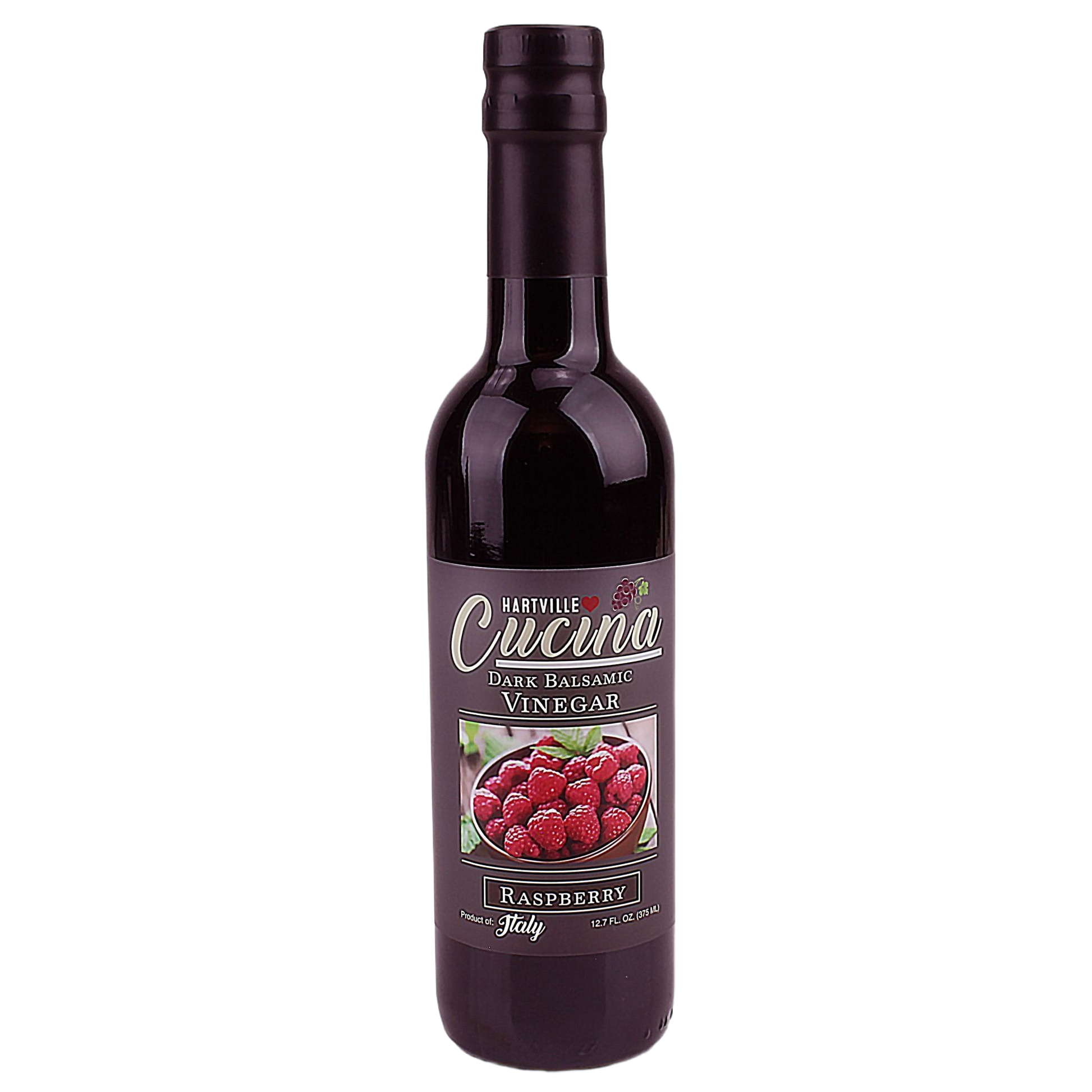 Dark raspberry balsamic vinegar bottle in 12.7 oz size for salad dressings and gourmet food collections under $50