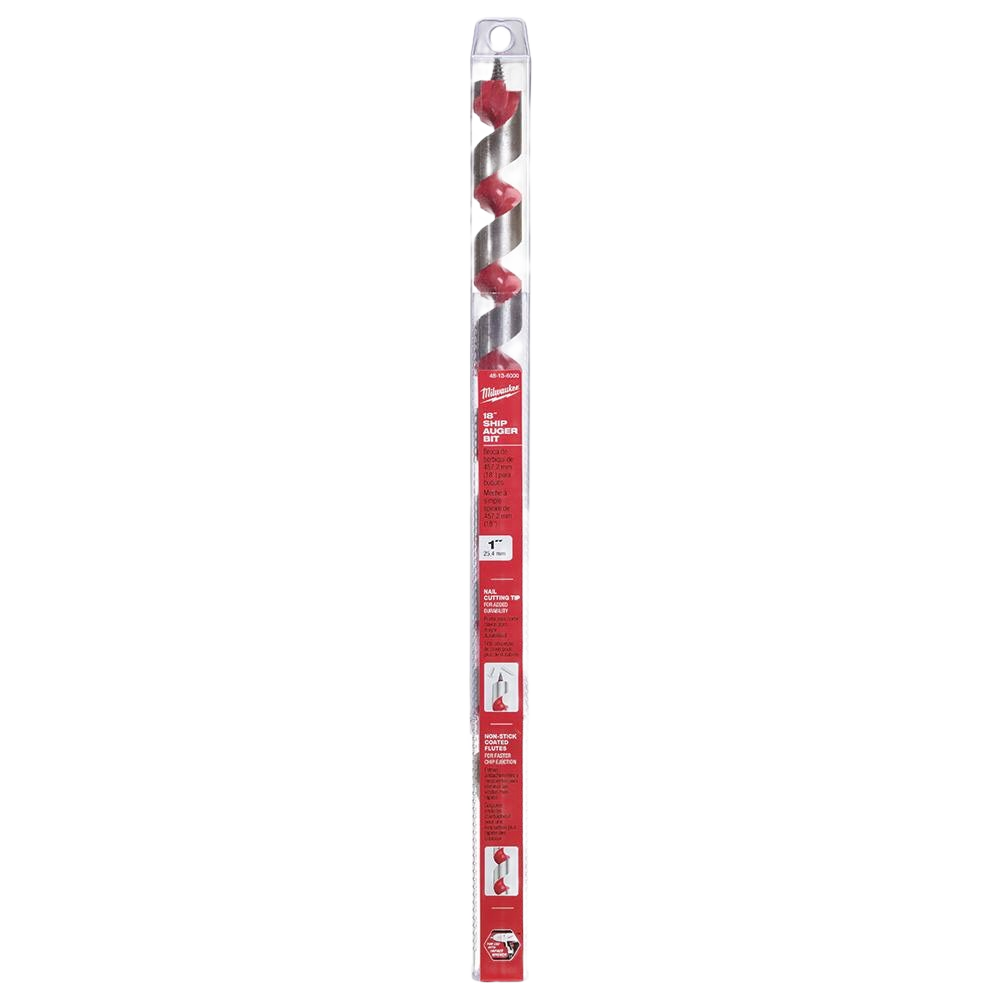 18-inch ship auger bit with hardened one-face 20° rake for improved nail resistance in power tool accessories collections