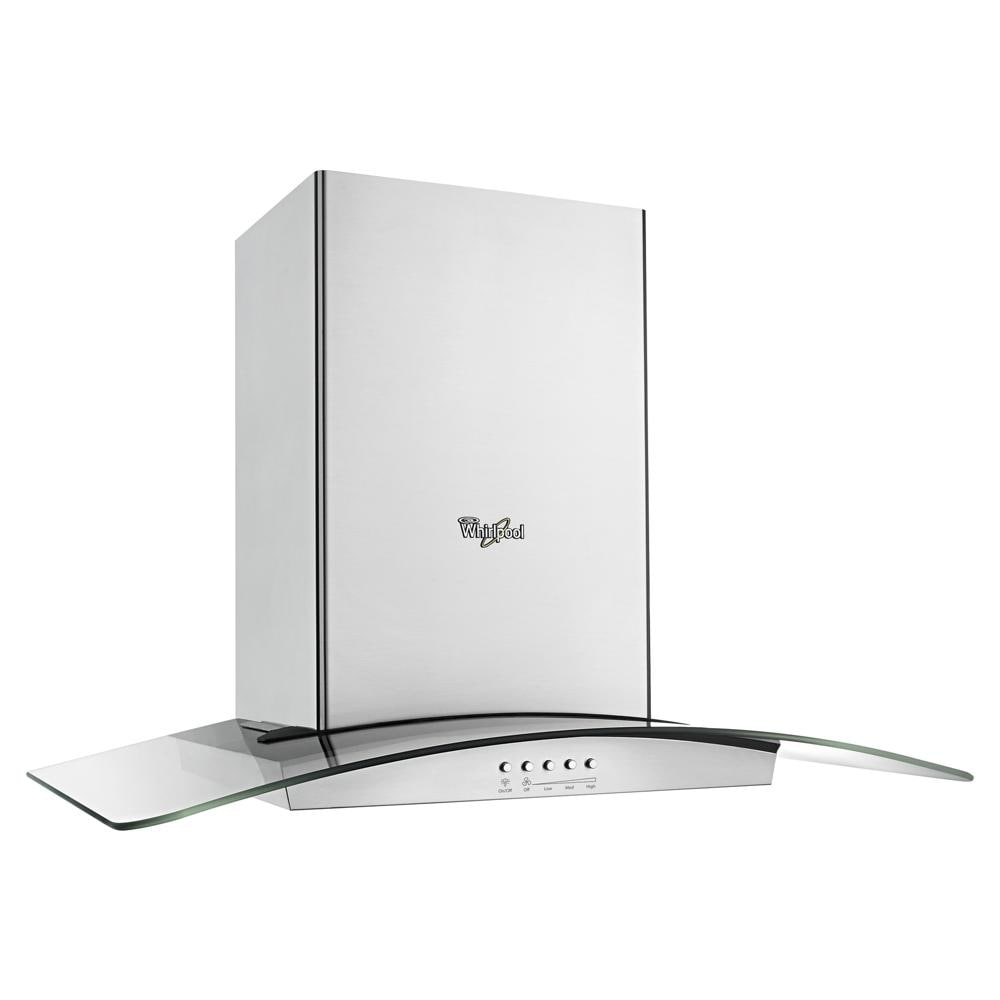 Stainless steel wall mount kitchen hood with curved glass canopy and push button controls from range hoods collection