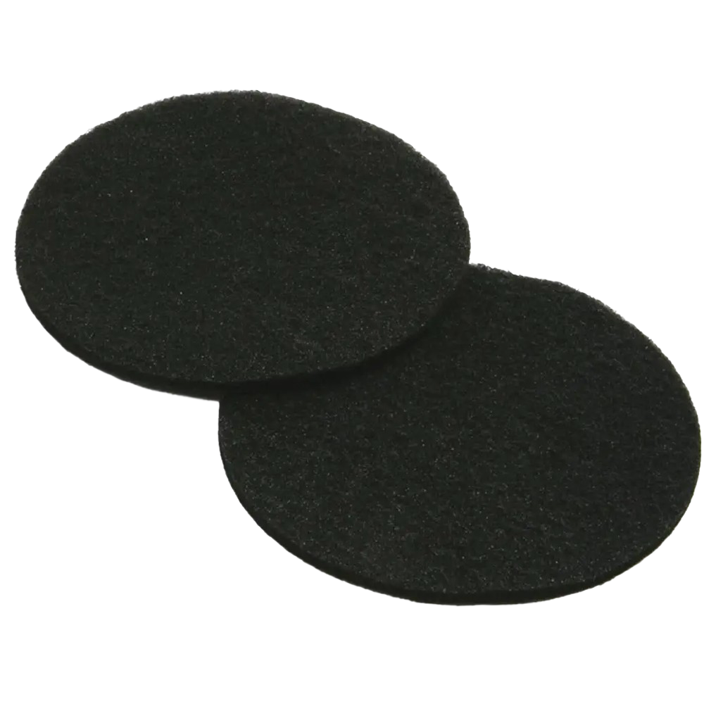 Two black circular compost filter refills for kitchenware, designed for odor control and easy replacement.