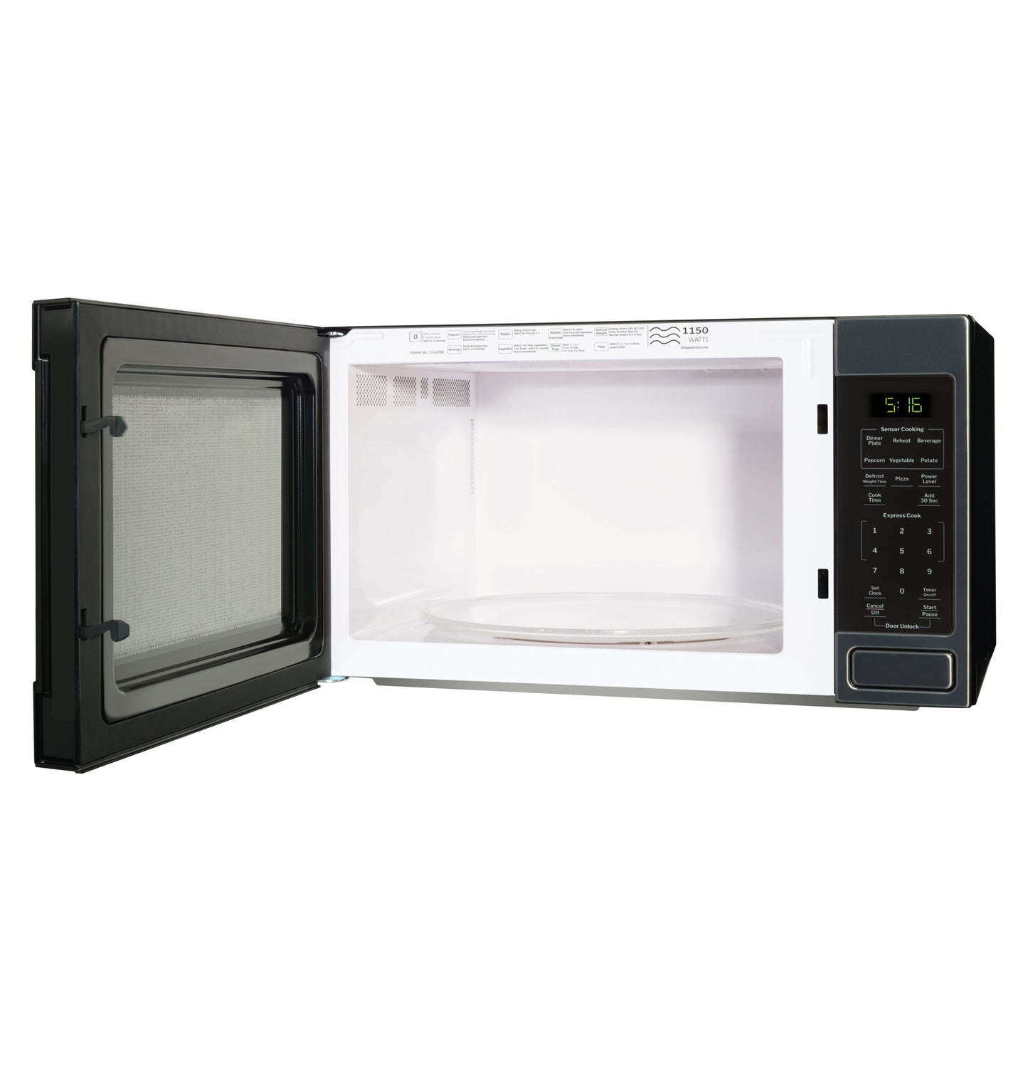 Open countertop microwave with black exterior and digital control panel in Microwaves and Kitchen & Kitchenware collections