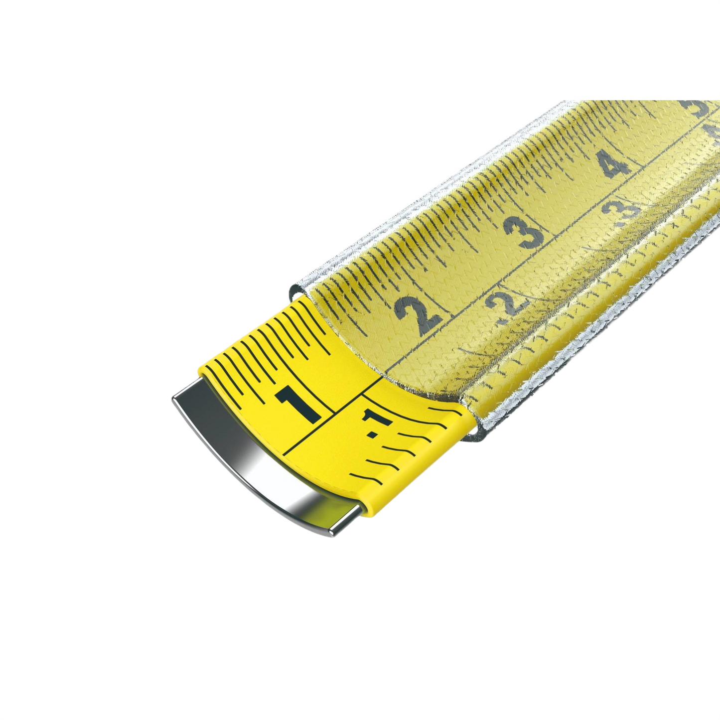 Yellow nylon-coated steel measuring tape blade with clear inch and engineering scale markings for woodworking tools and home improvement