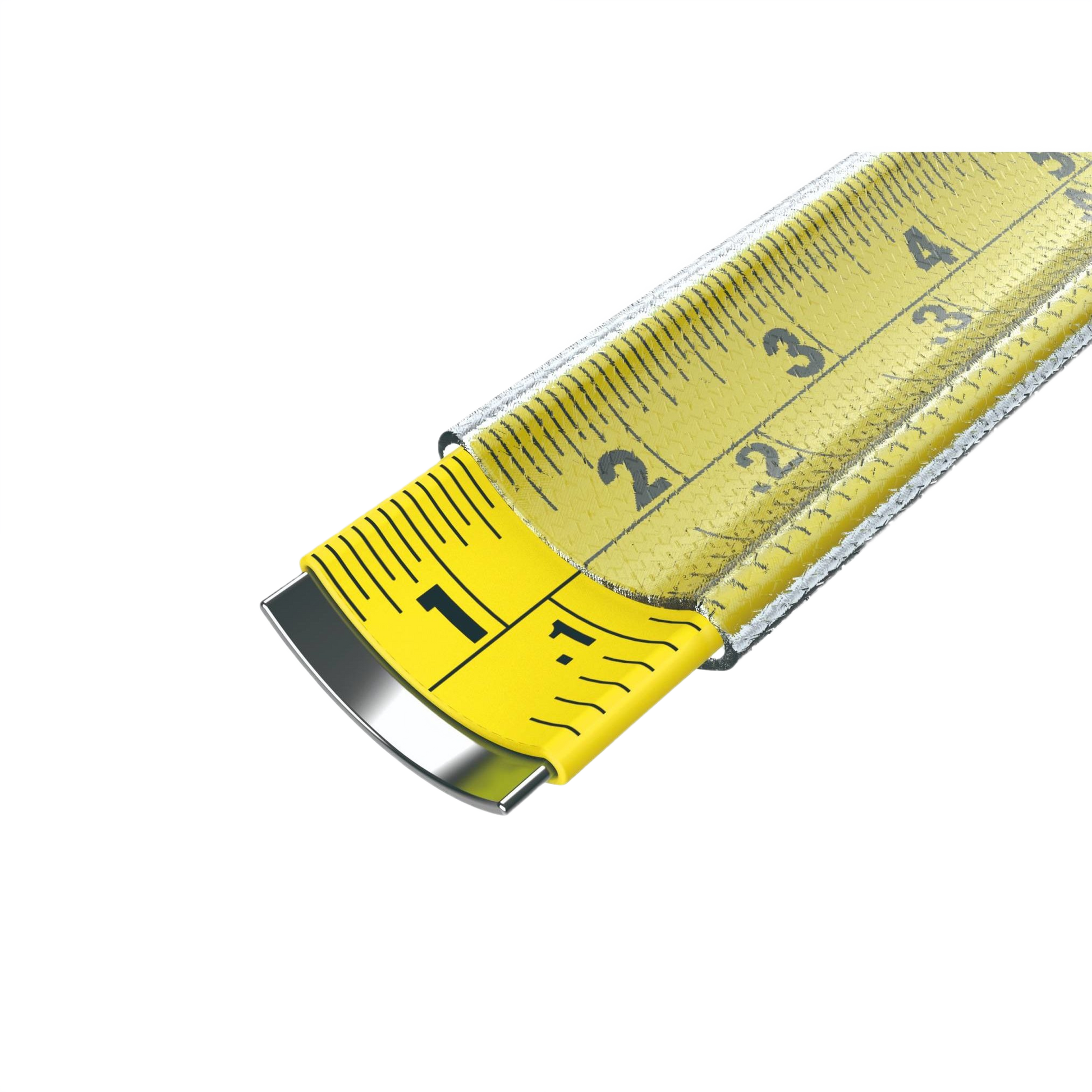 Yellow nylon-coated steel measuring tape blade with clear inch and engineering scale markings for woodworking tools and home improvement