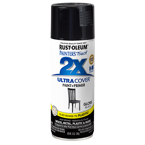 Gloss black spray paint can with durable paint and primer for wood, metal, plastic in home improvement projects under $50