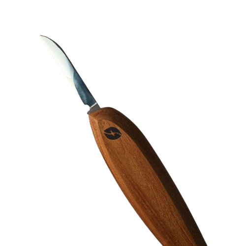 Compact 2-inch roughing knife with polished steel blade and wooden handle for precision carving and woodcraft tasks