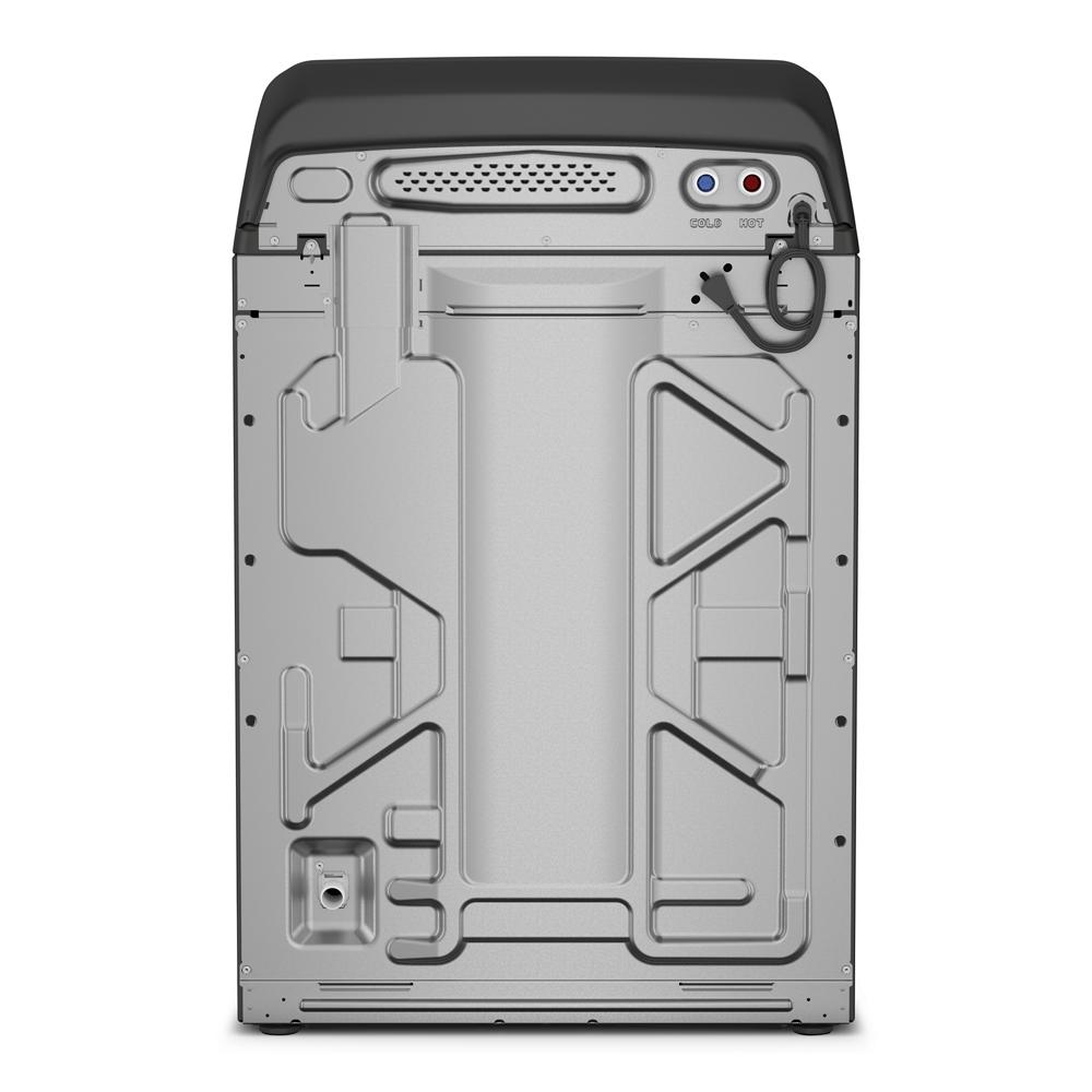 Rear view of a steel panel top load washer showing water inlet connections and internal frame from washers collection