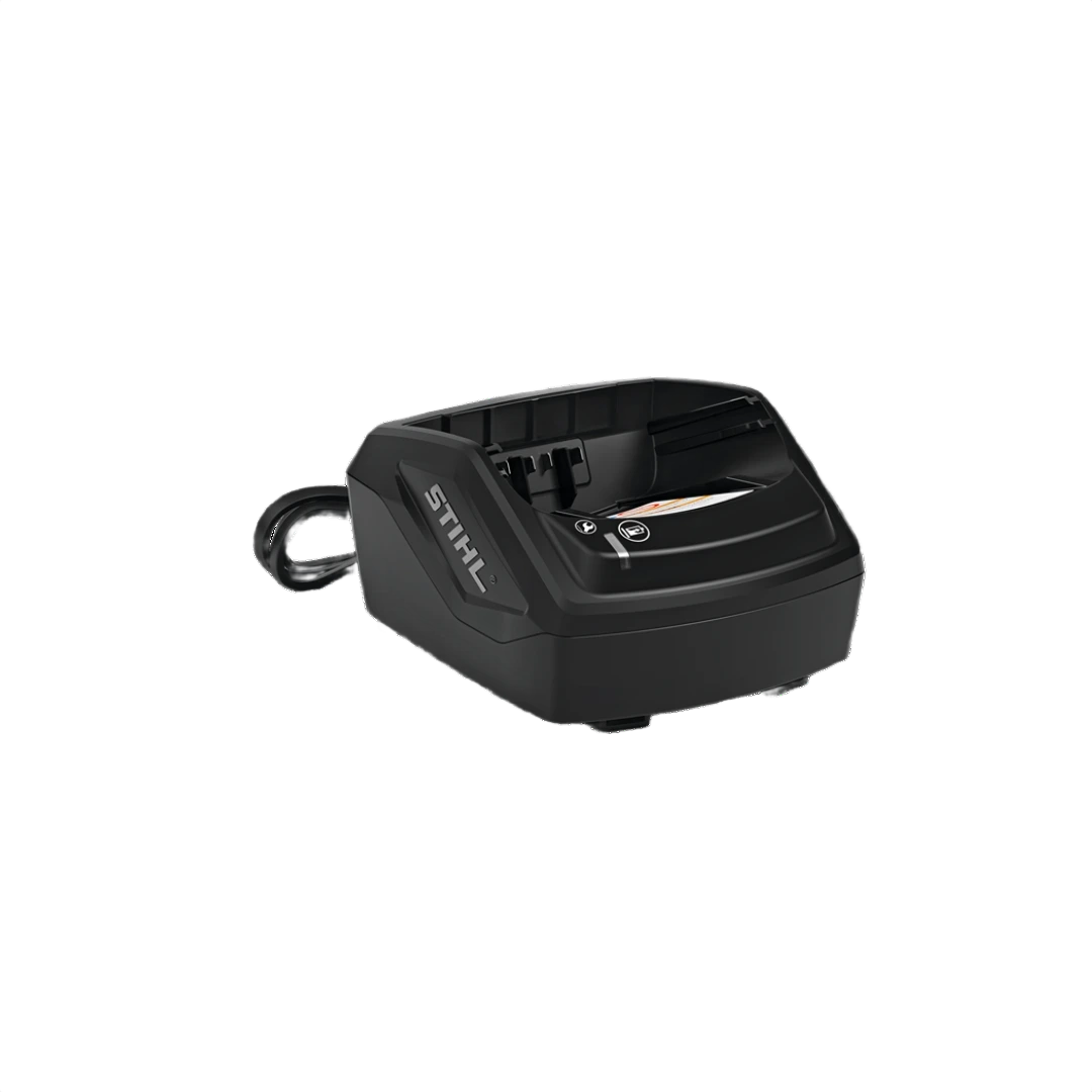 Black compact battery charger with STIHl logo for cordless power tool battery charging in home improvement use