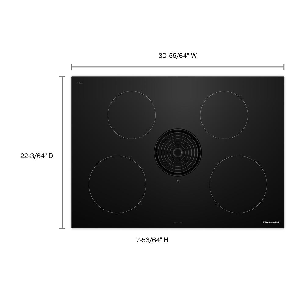 Black induction downdraft cooktop with four cooking zones and sleek glass surface in Kitchen & Cooktops collections