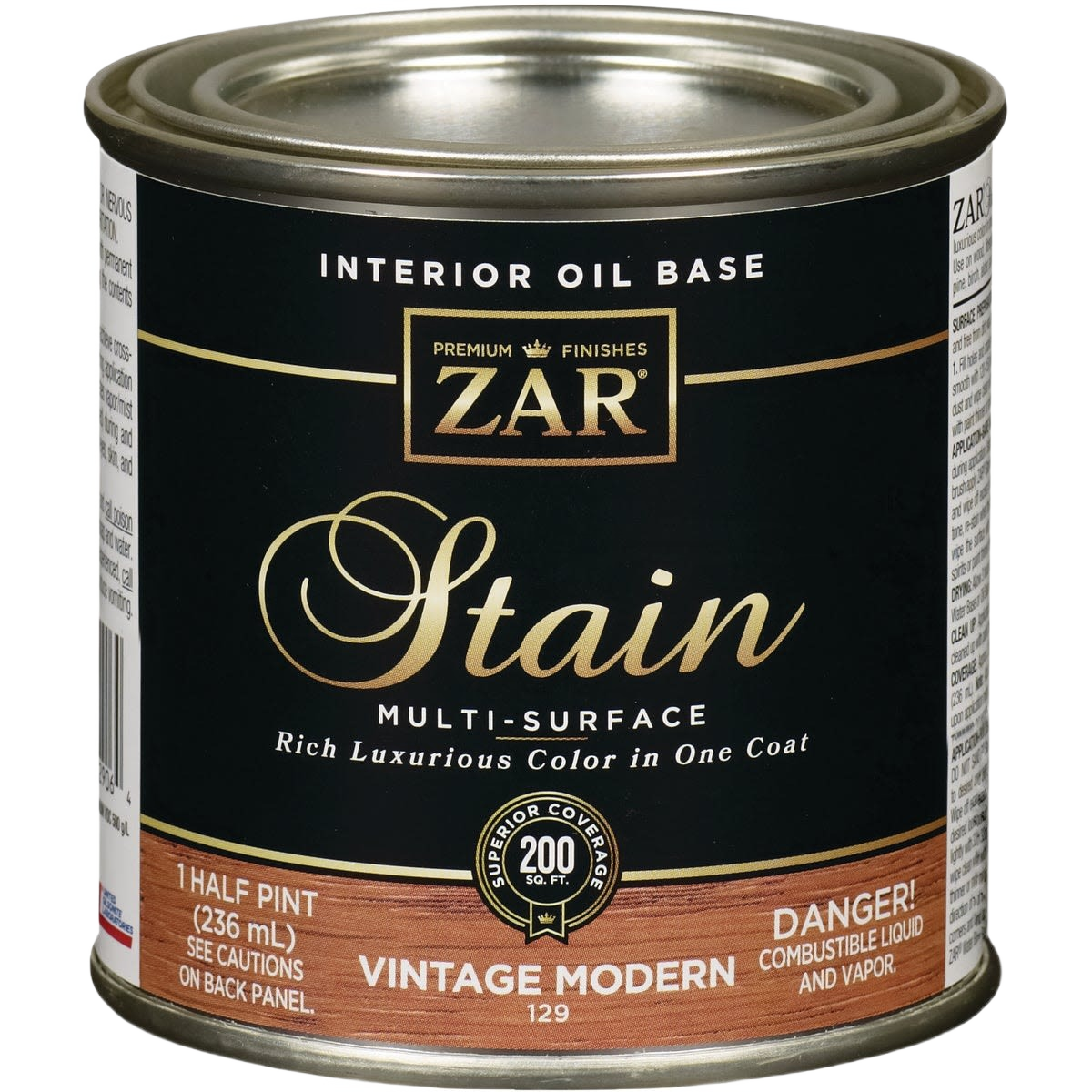 Can of ZAR interior oil base wood stain in Vintage Modern color for interior stains and finishing projects under $50