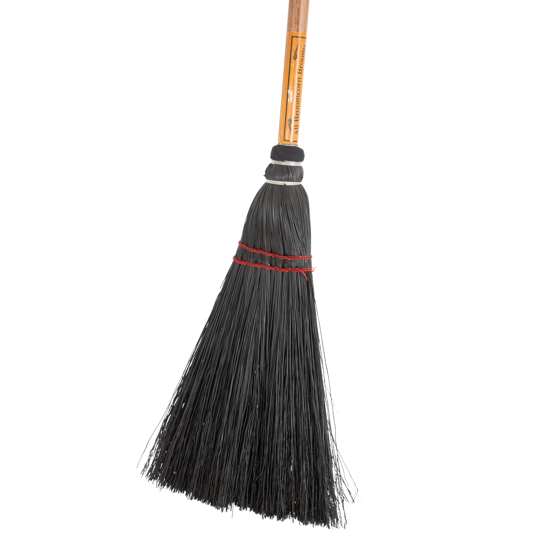Cleaning tool with natural wood handle and dense black bristles for efficient sweeping in home improvement and cleaning collections