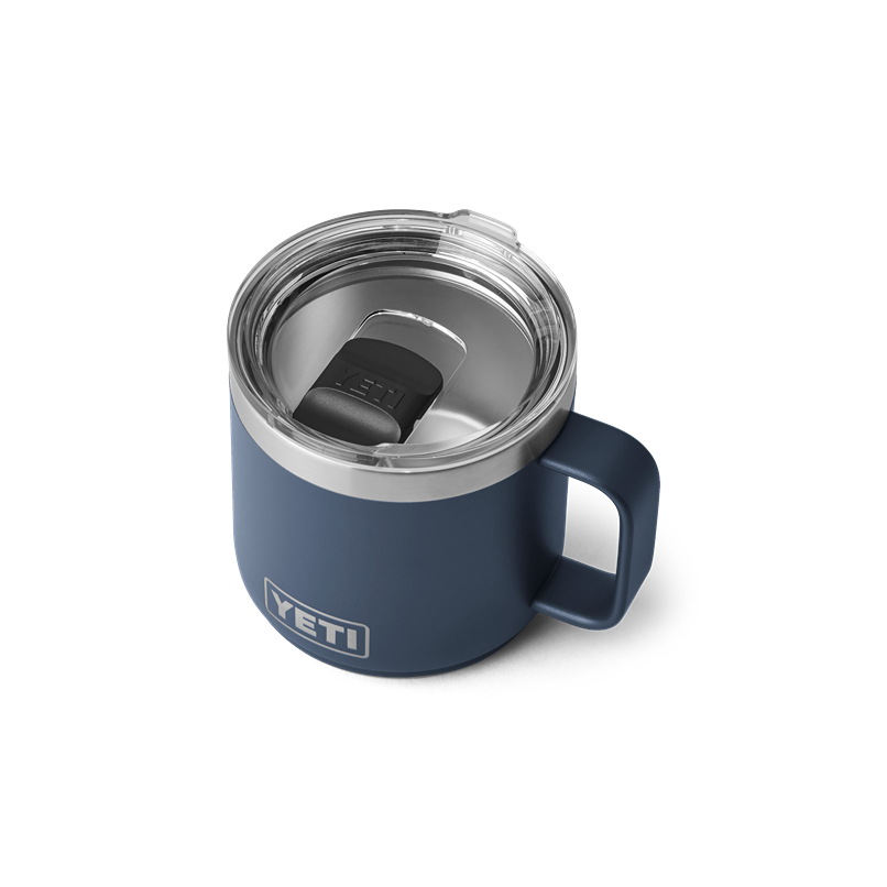 Matte navy stackable insulated mug with clear Magslider lid and sturdy handle from durable drinkware collections under $50