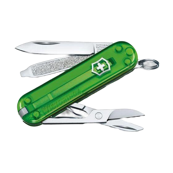 Compact green transparent multi-tool with knife, nail file, and scissors for cutting, woodworking, and hand tool uses under $50.