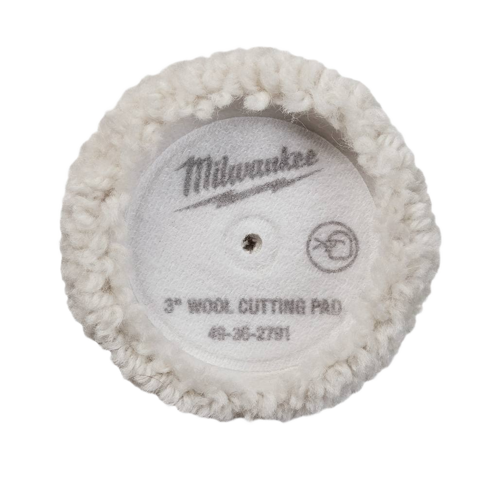 Round 3-inch wool cutting pad with looped edges designed for polishing and finishing in home improvement tasks