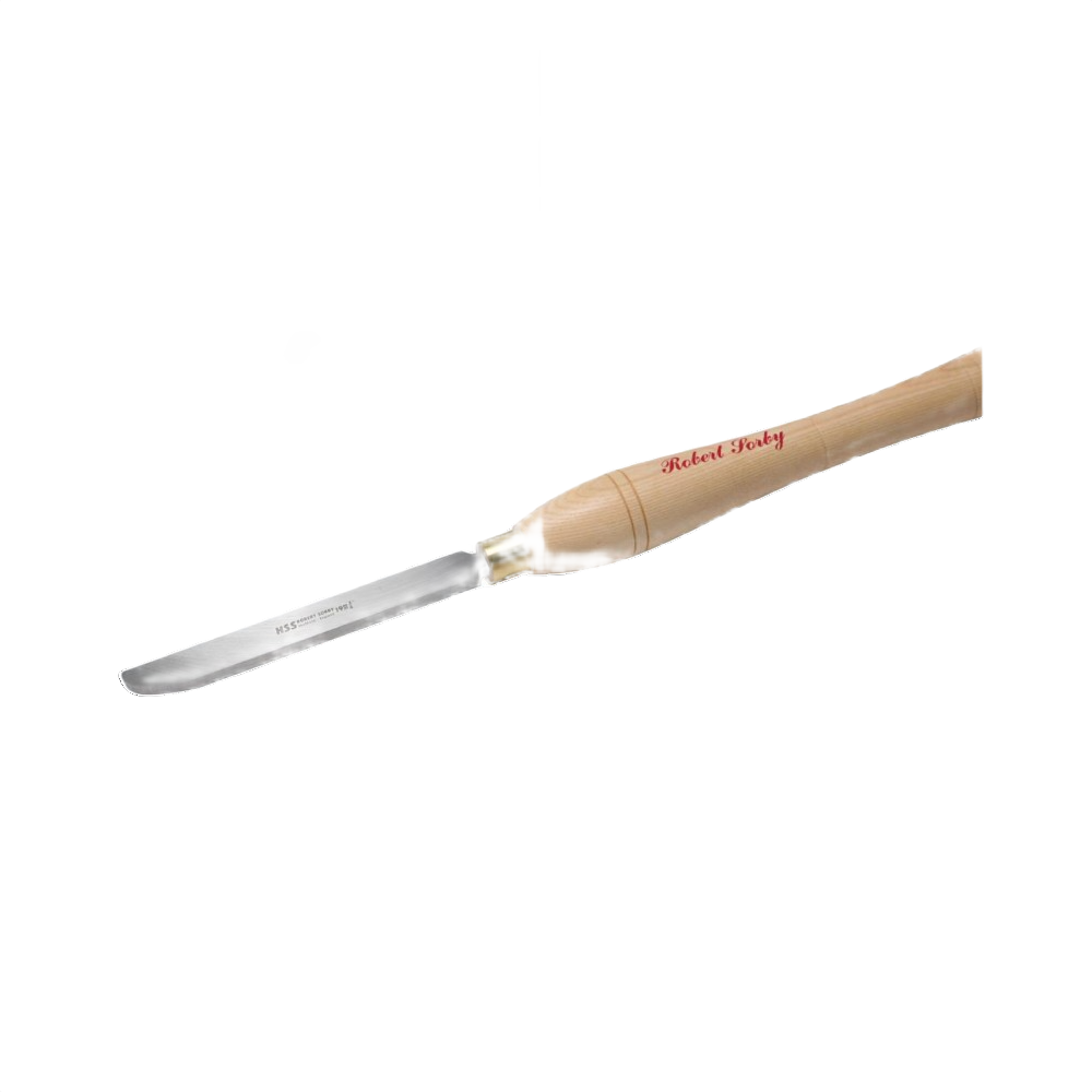 Curved woodworking scraper with brass ferrule and smooth wooden handle for detailed home improvement tasks