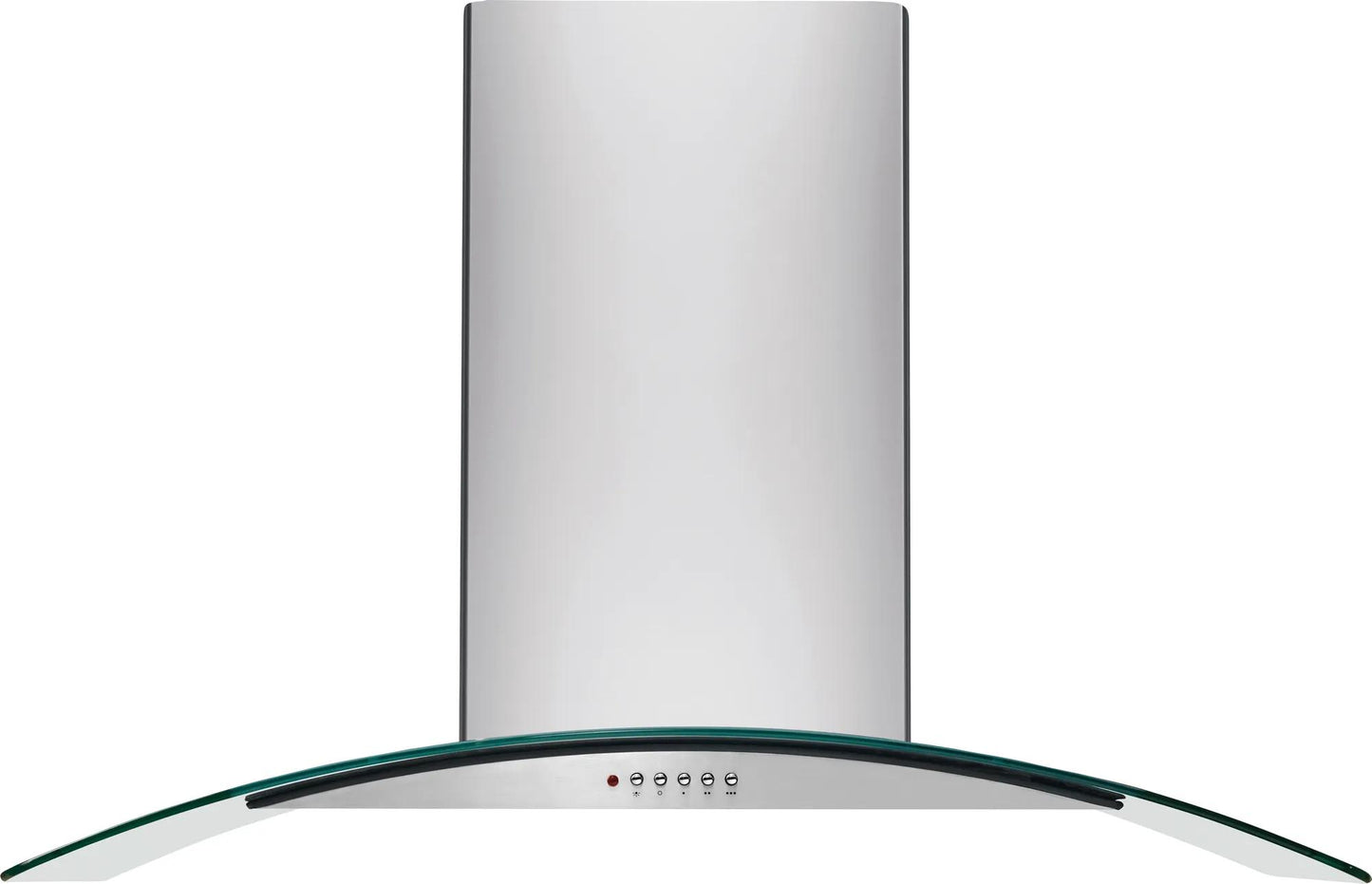 Wall-mount range hood with curved glass canopy and stainless steel finish from kitchen appliances collection