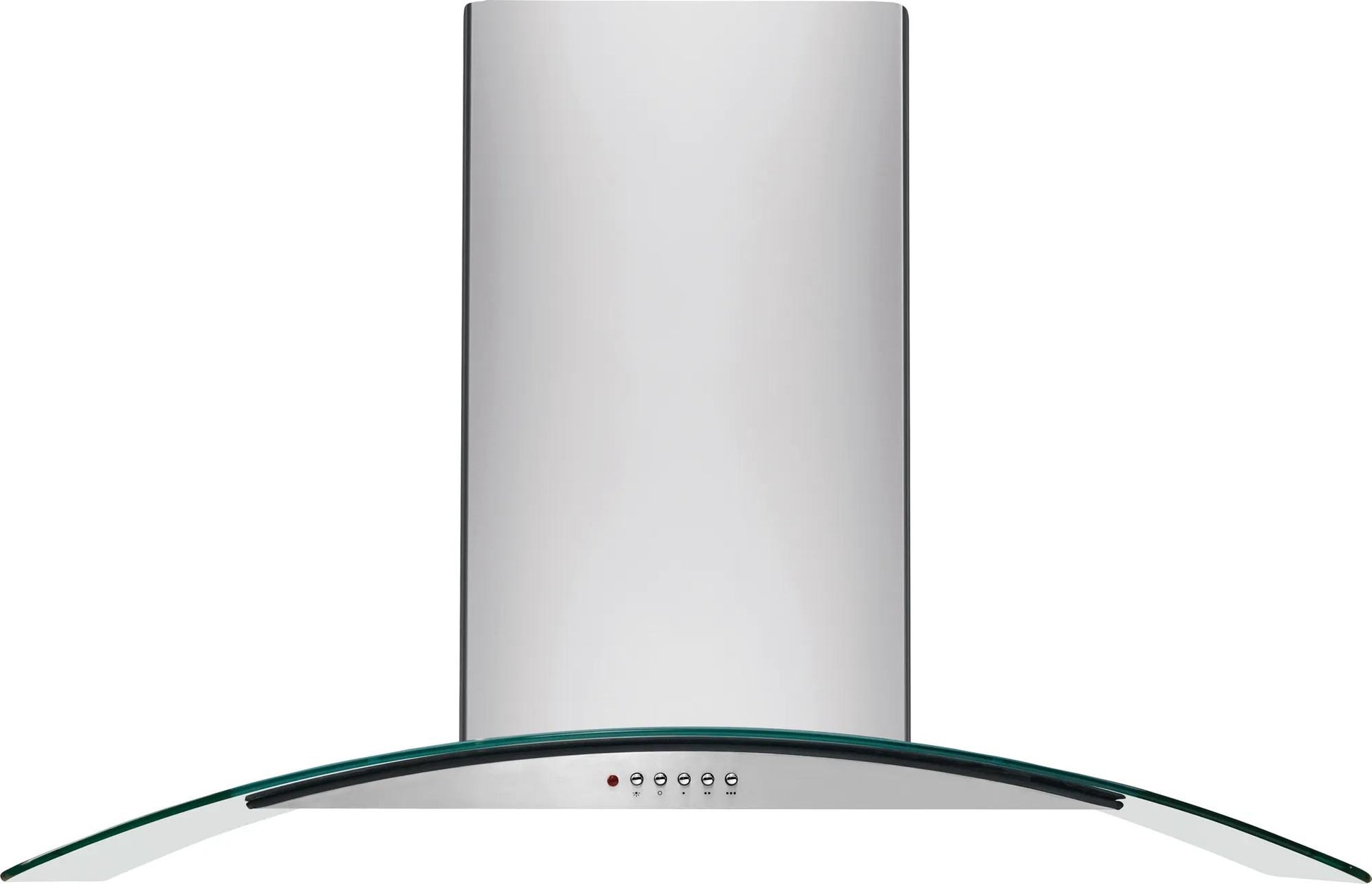 Wall-mount range hood with curved glass canopy and stainless steel finish from kitchen appliances collection