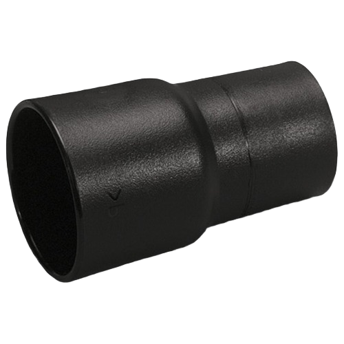 Black plastic vacuum hose adapter for dust collection in woodworking tools and home improvement projects