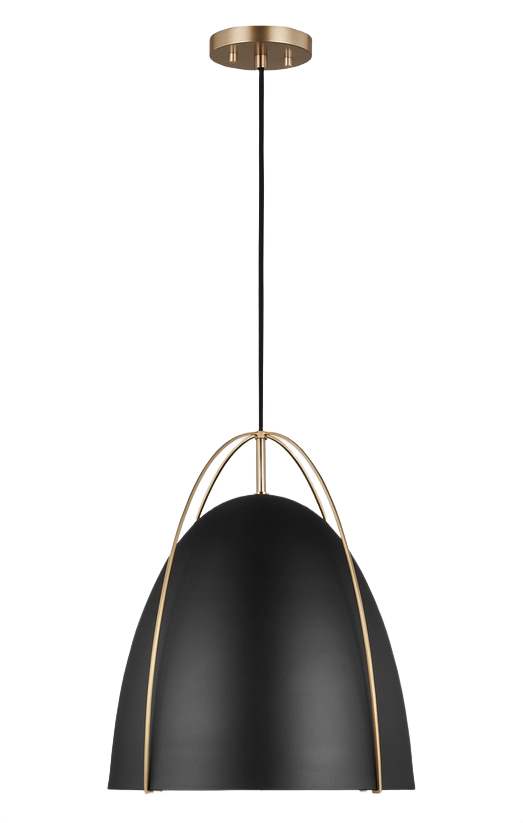 Black dome pendant light with satin brass arch accents for modern home improvement projects