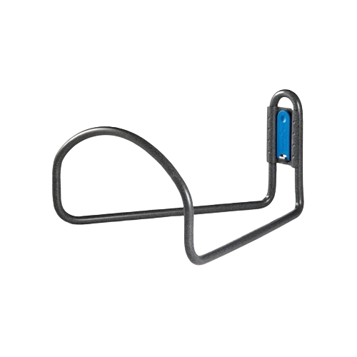 Black metal loop hook with a blue locking clip designed for garage storage and organization systems