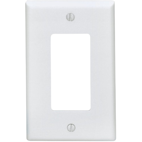 White decorator wall plate with smooth finish and rectangular opening for rocker switches in electrical collection